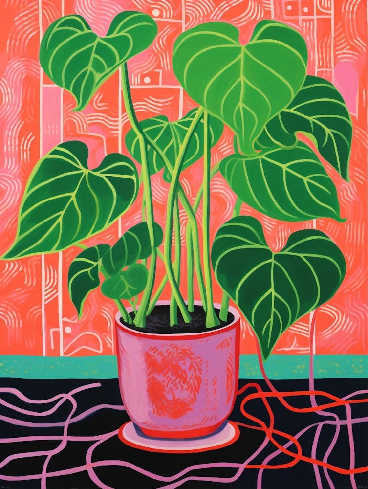 Pink And Red Plant Illustration Philodendron 4