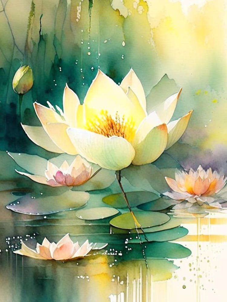 Lotus Flowers In Park Storybook Watercolour 5