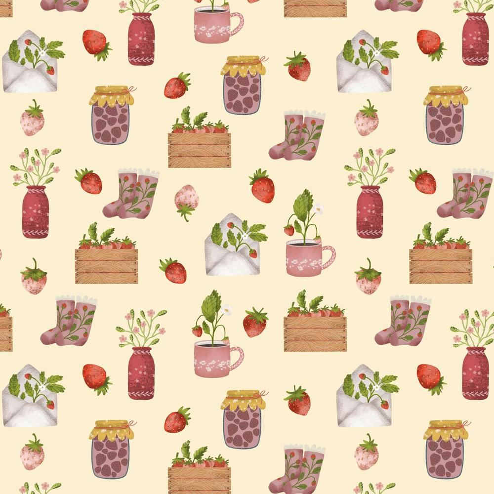 Summer hygge print with sweet strawberries