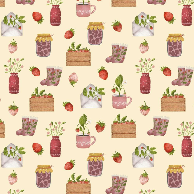 Summer hygge print with sweet strawberries