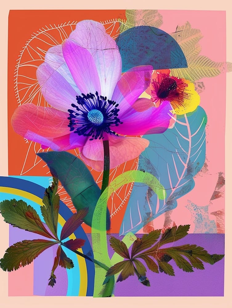 Anemone 3 Neon Flower Collage