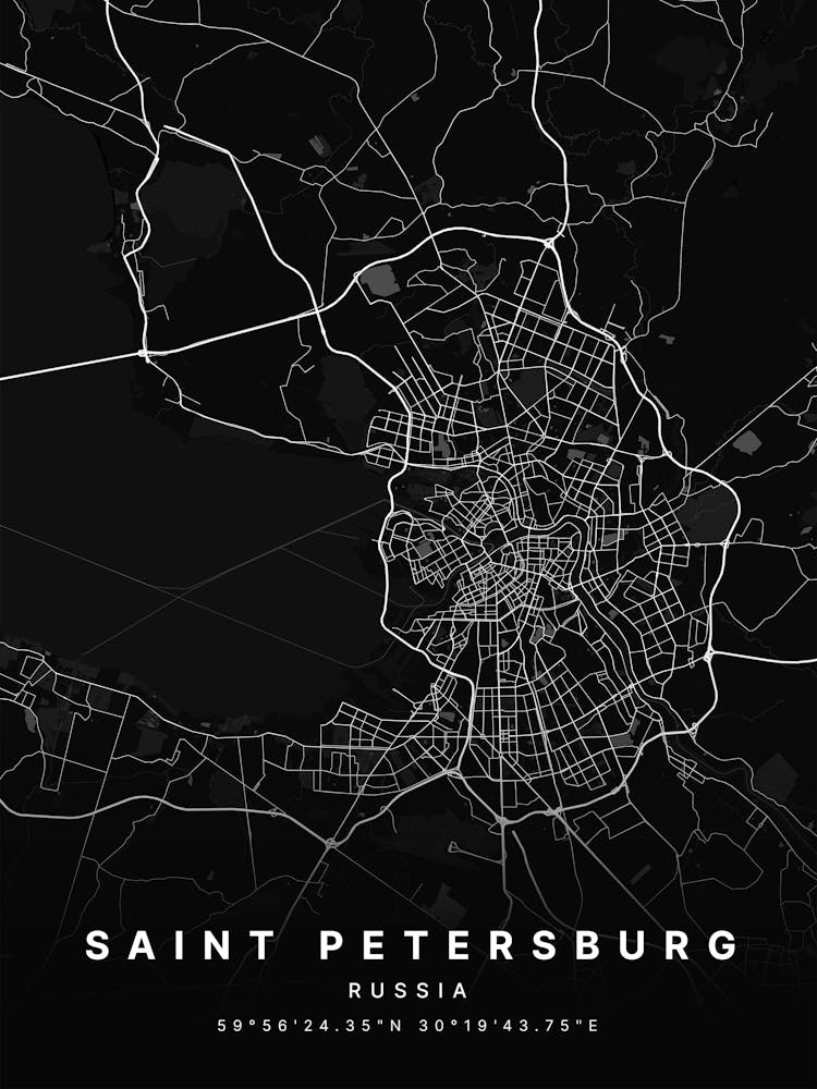 Saint Petersburg Russia Black Map