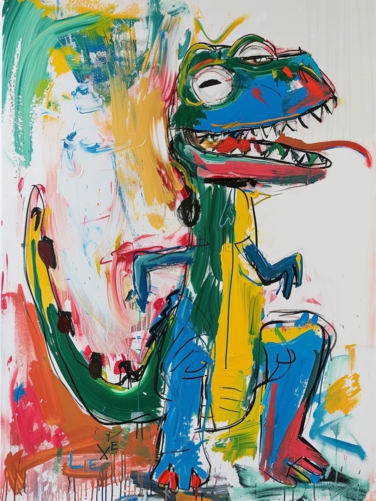 Naive Style Messy Brushstroke Dinosaur
