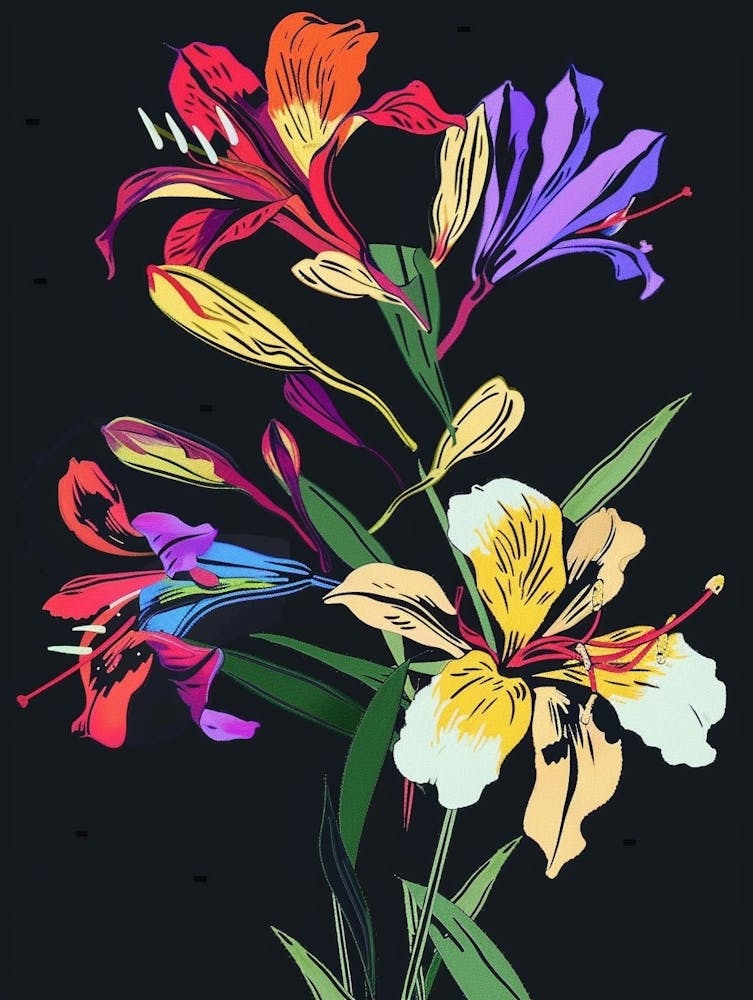 Neon Flowers On Black Bouquet 8