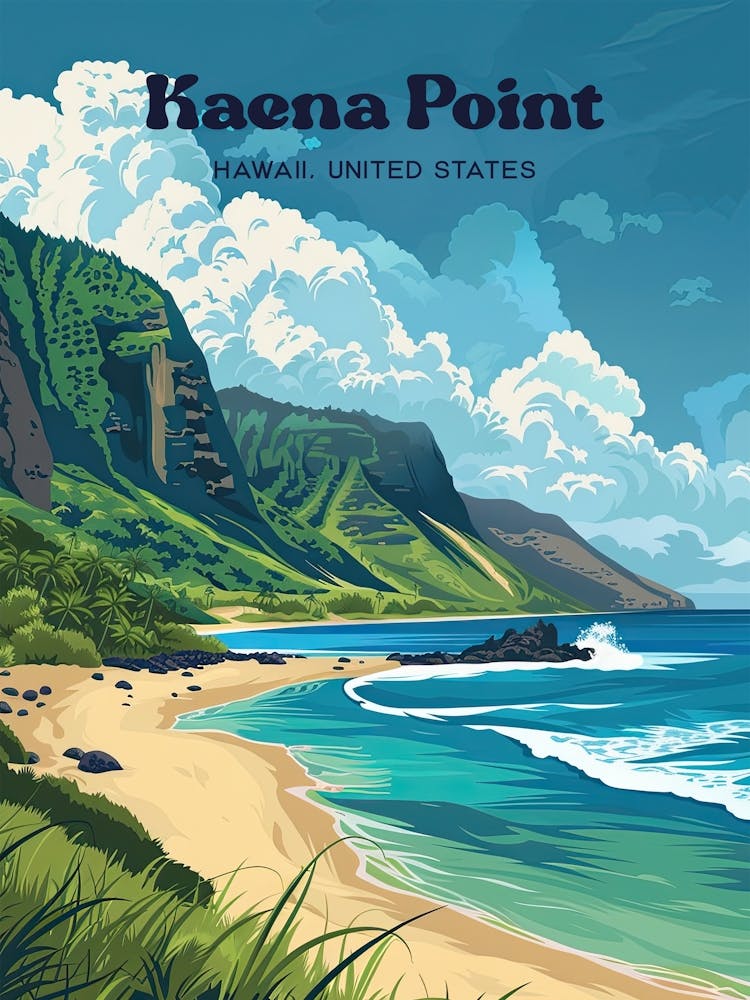 Kaena Point Hawaii Beach Travel Illustration