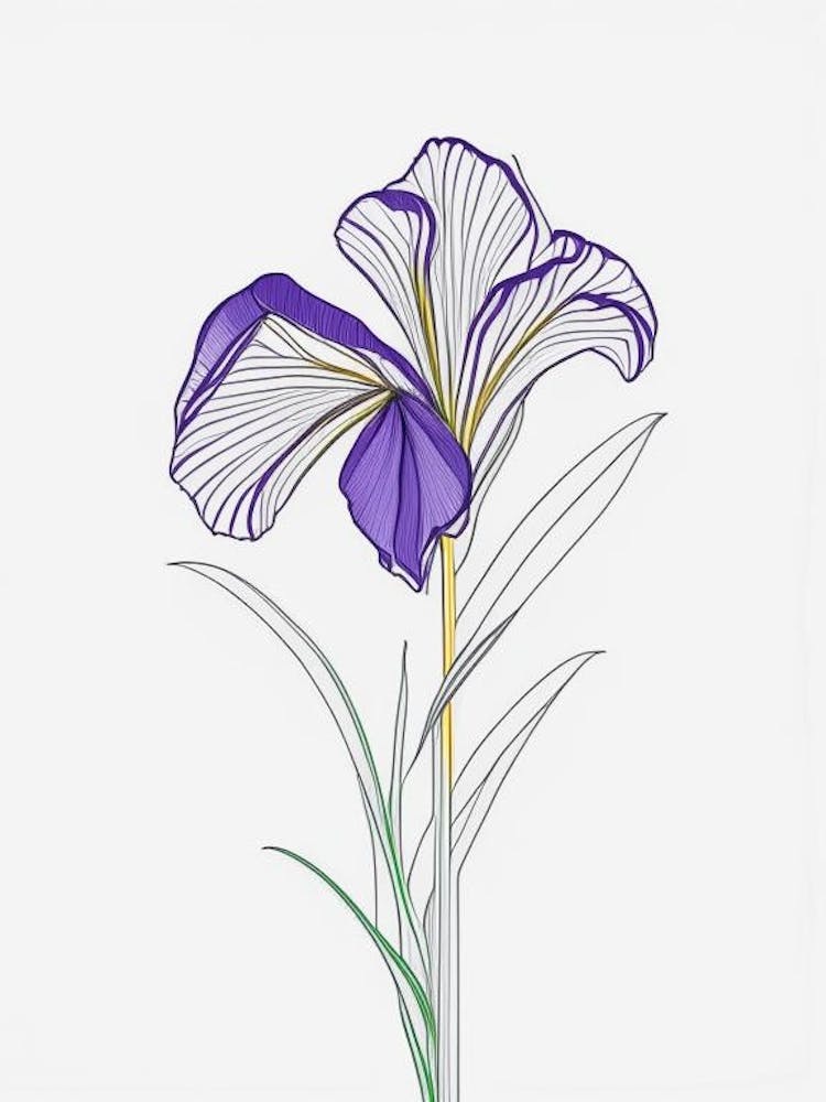 Iris Floral Minimal Line Drawing 1 Flower