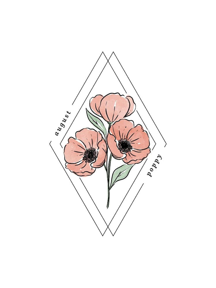 August Poppy Birth Flower | Diamond Frame