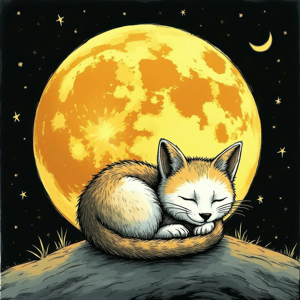 Kitty Sleeping In The Moonlight