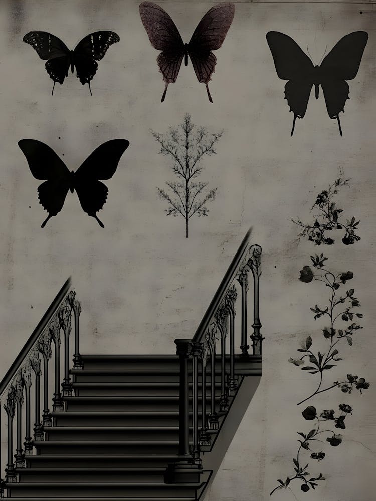 Dark Gothic Butterflies On A Staircase