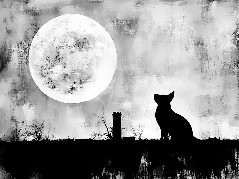 Cat Watching The Moon