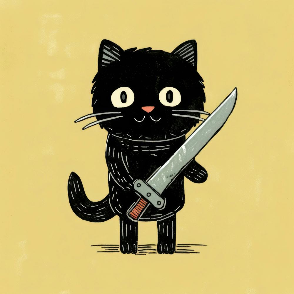 Black Cat With A Knife