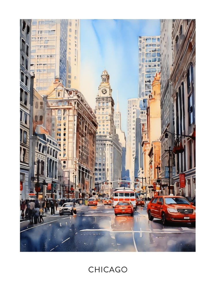 Chicago Watercolour Travel Poster 8