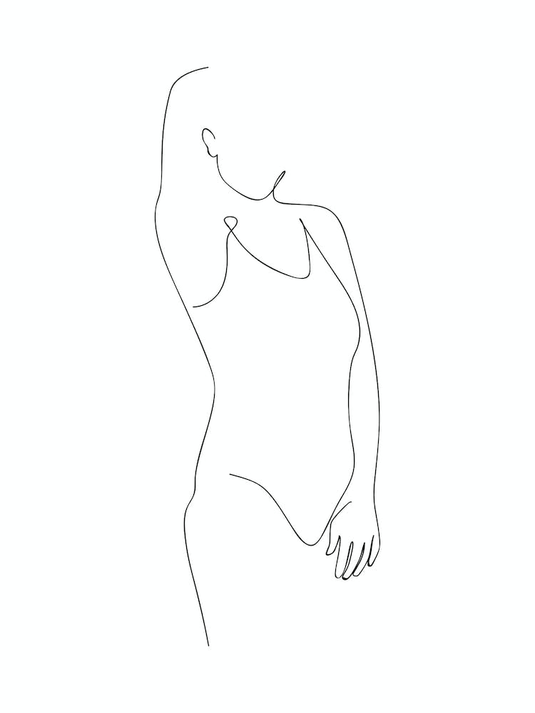 Line Drawing Of A Woman In A Bathing Suit
