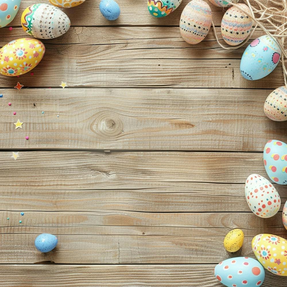 Easter Themed Wooden Table From Above Featuring 2