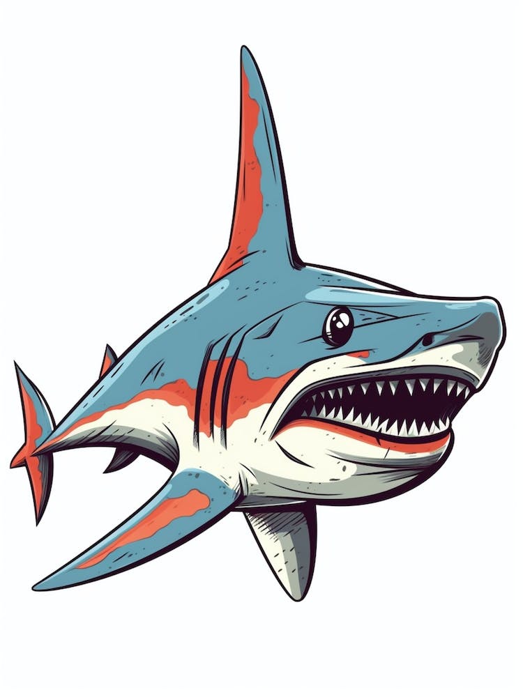 A Great Hammerhead Shark In A Vintage Cartoon Style 3