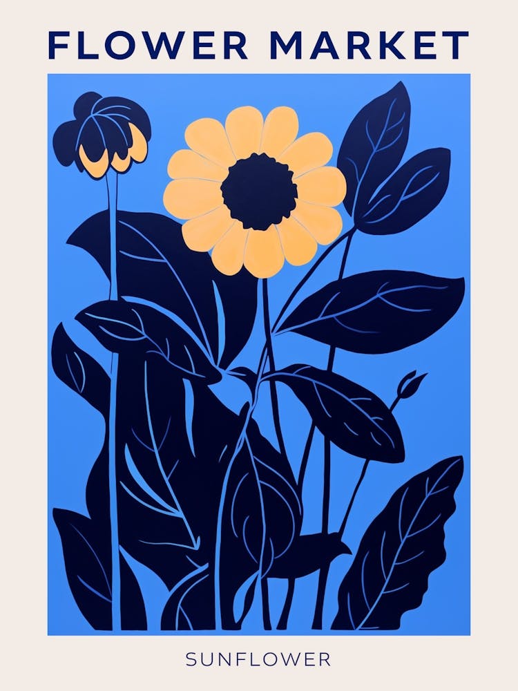 Blue Flower Market Poster Sunflower Market Poster 1