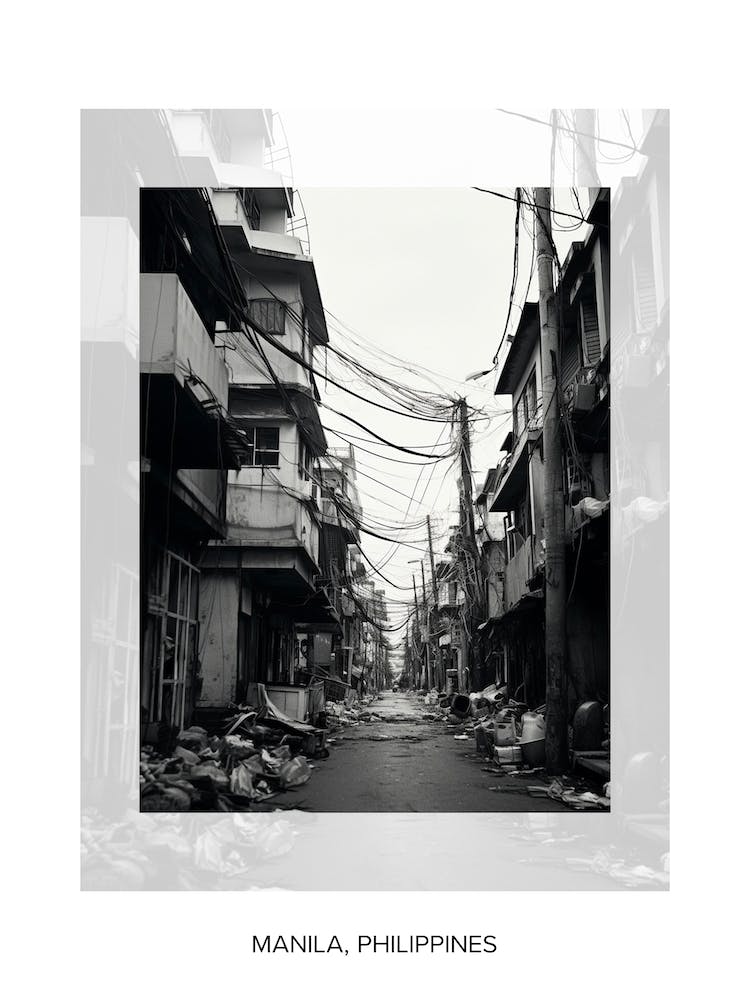 Poster Of Manila, Philippines, Black And White Old Photo 1