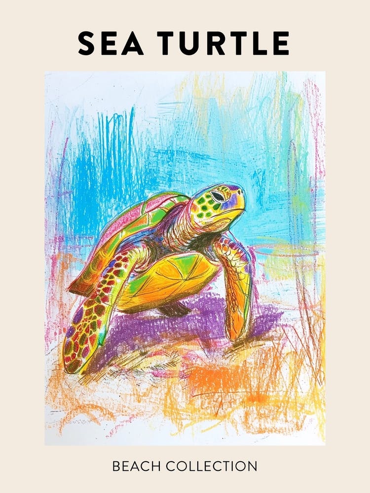 Gribouillis Au Crayon D'une Tortue De Mer Sur La Plage Affiche 1