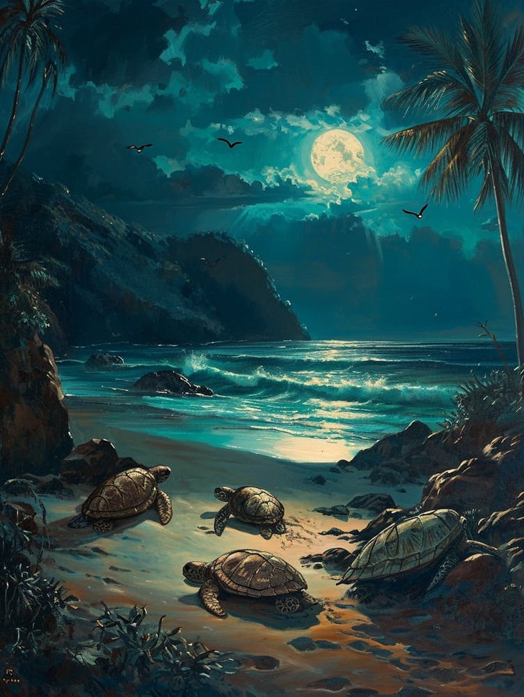 Sea Turtles In The Moonlight 4