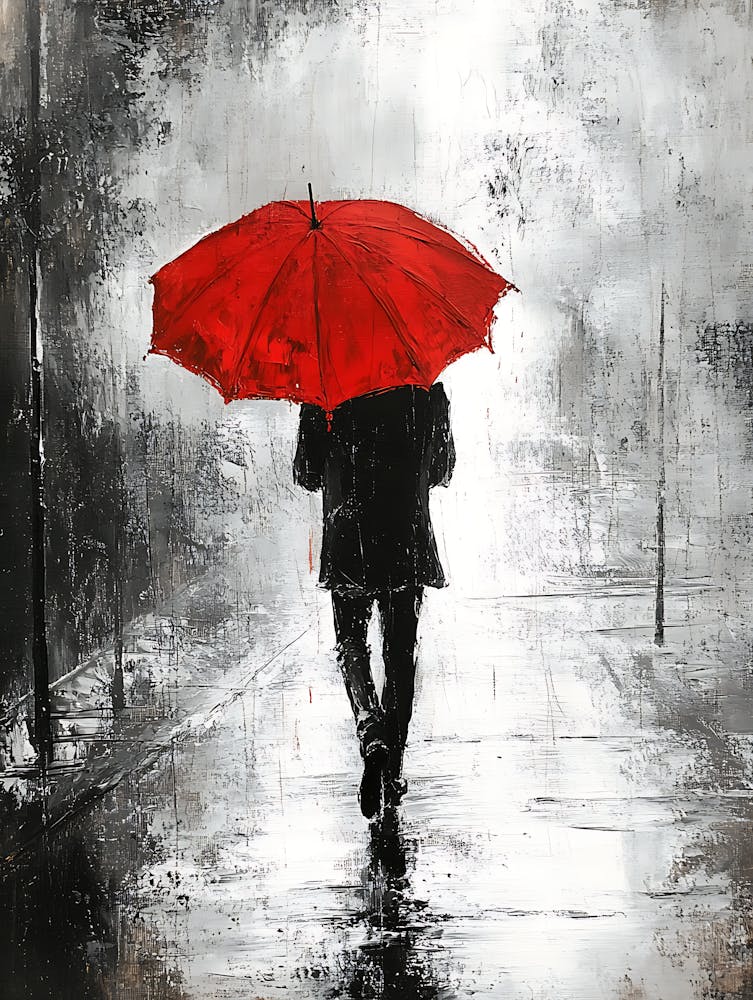 A Man with a Red Umbrella in the Rain 6