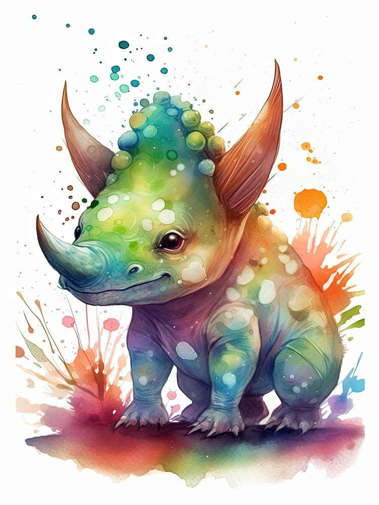 Triceratops Dinosaure Mignon Aquarelle 2