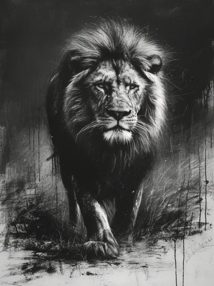 African Lion Charcoal Drawing Lion Charcoal Drawing 1