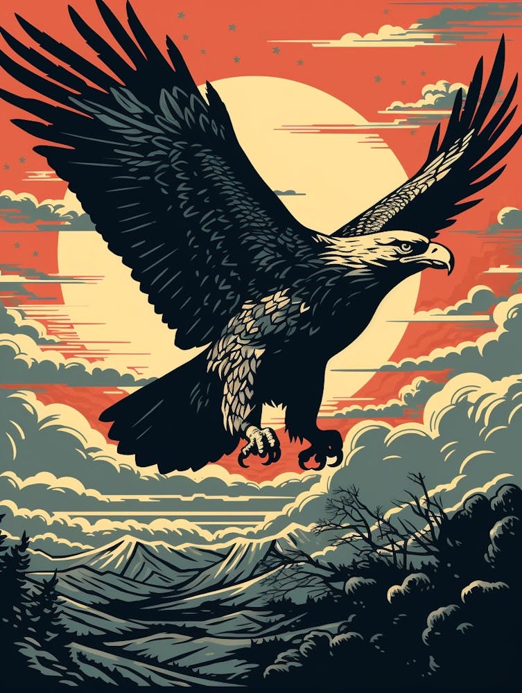 Vintage Bird Linocut Eagle 3