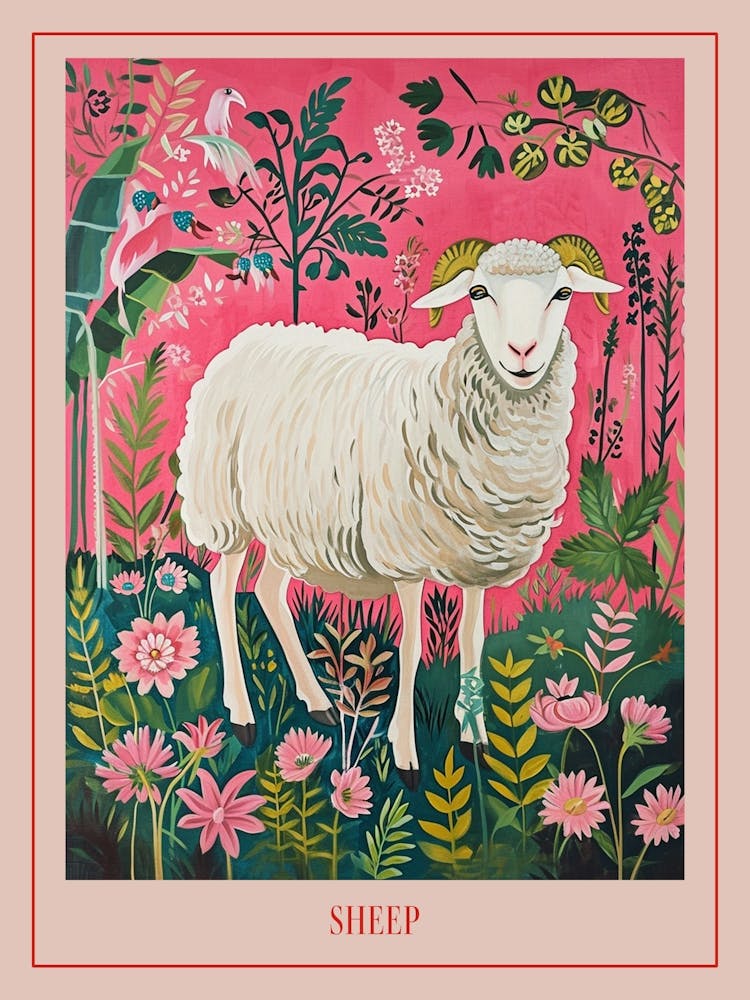 Floral Animal Painting Sheep 1 Poster