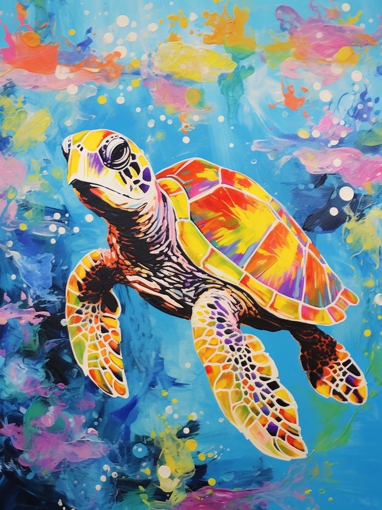 Brushstroke Sea Turtle With Coral 1