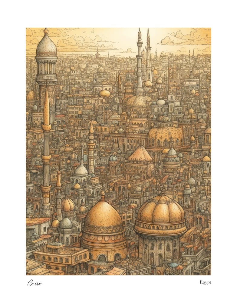 Cairo Egypt Drawing Pencil Style 1 Travel Poster
