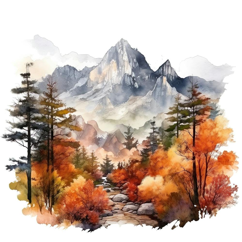 Watercolor Mountain Landscape 9