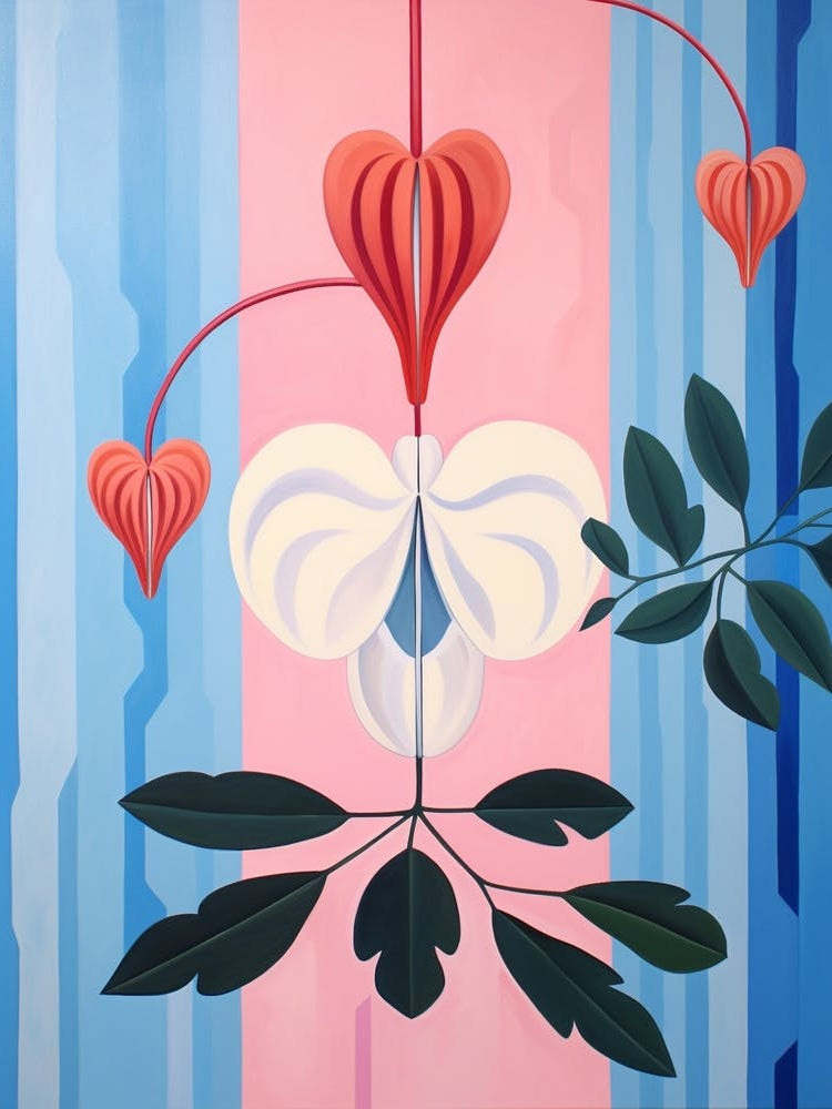 Bleeding Heart Dicentra 2 Hilma Af Klint Inspired Pastel Flower Painting