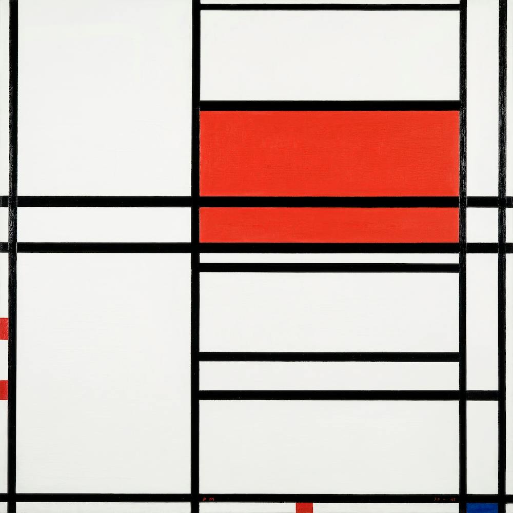 Composition No 4 with red and blue (1938–1942), Piet Mondrian