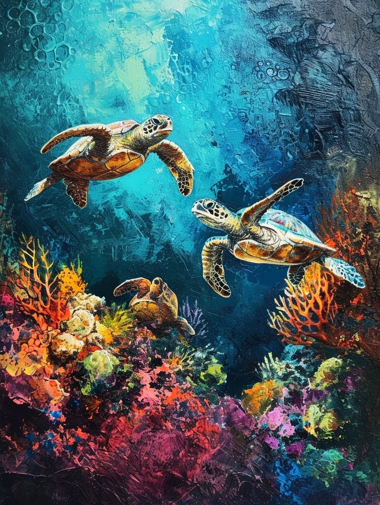 Colourful Impressionism Inspired Sea Turtles 1