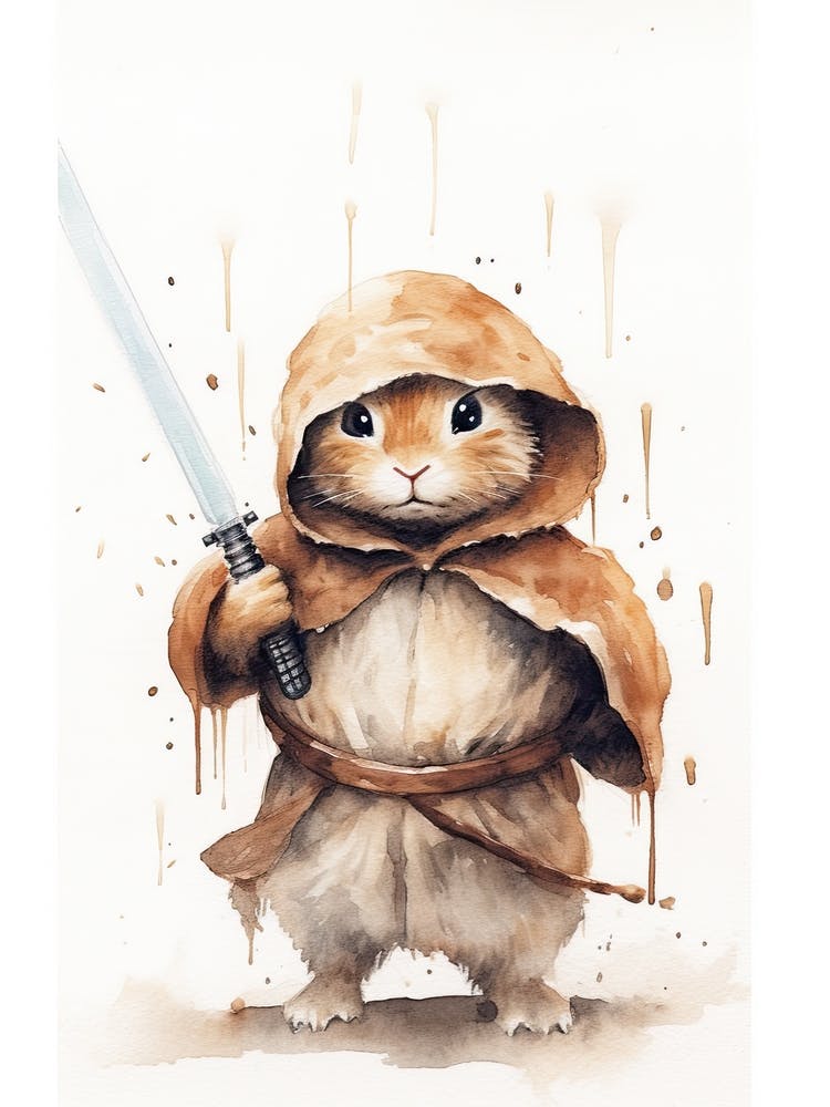 Bunny Rabbit As A Jedi Watercolour 3