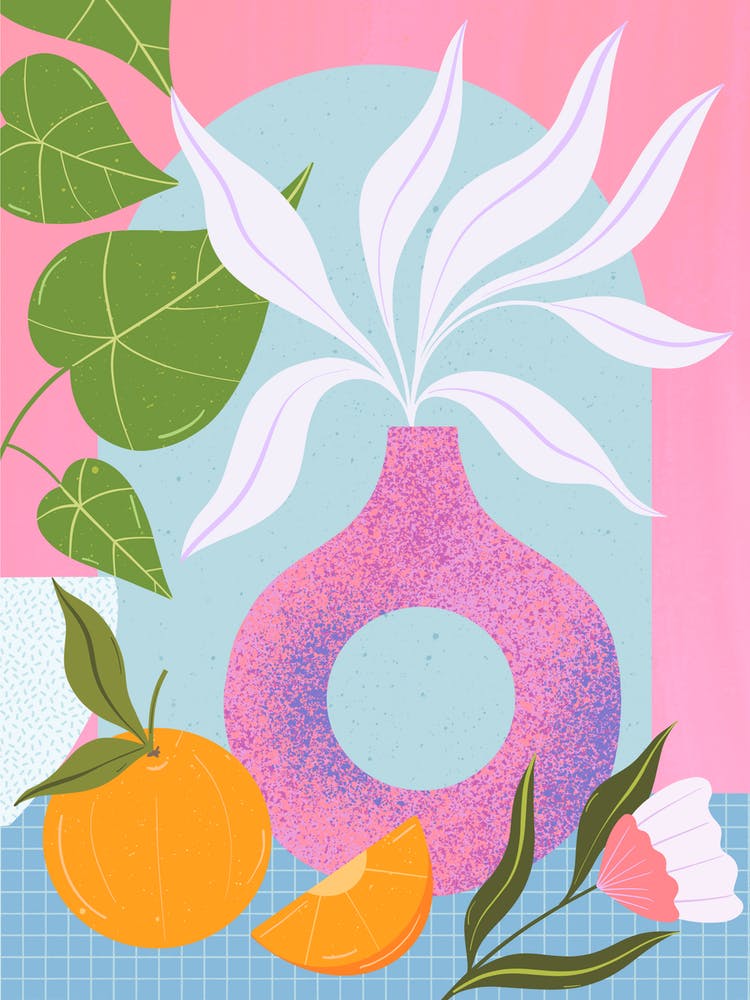 Still Life with Leaves in Vase