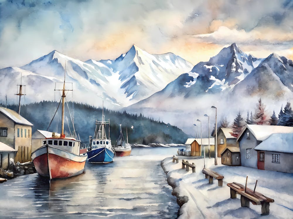 Anchorage Usa A Vintage Depiction Of Snowy Stree
