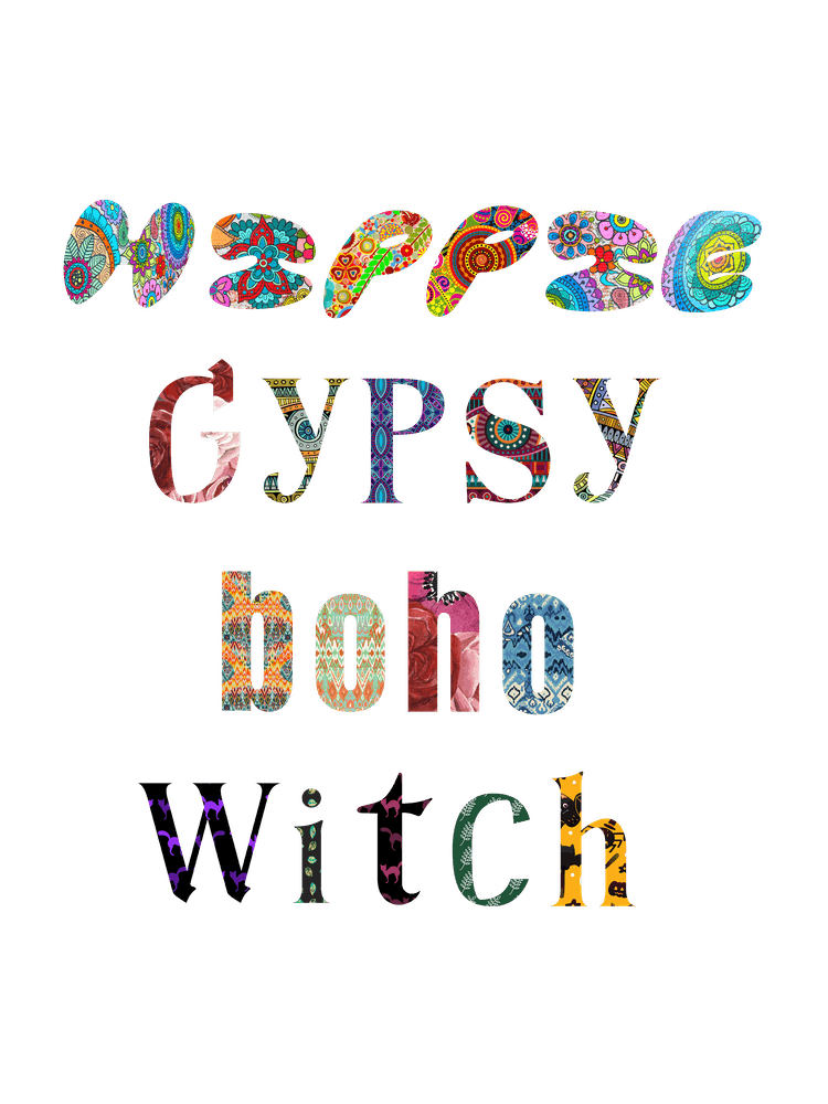 Hippie Gypsy Boho Witch - Free Spirited By Free Spirits and Hippies Official Wall Decor Artwork Hippy Bohemian Meditation Room Typography Groovy Trippy Psychedelic Boho Yoga Chick Gift For Her and Him Musician Paisley Patterns