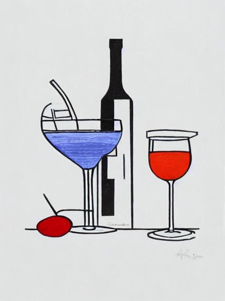 French MCocktail Poster artini Picasso Line Drawing Cocktail Poster
