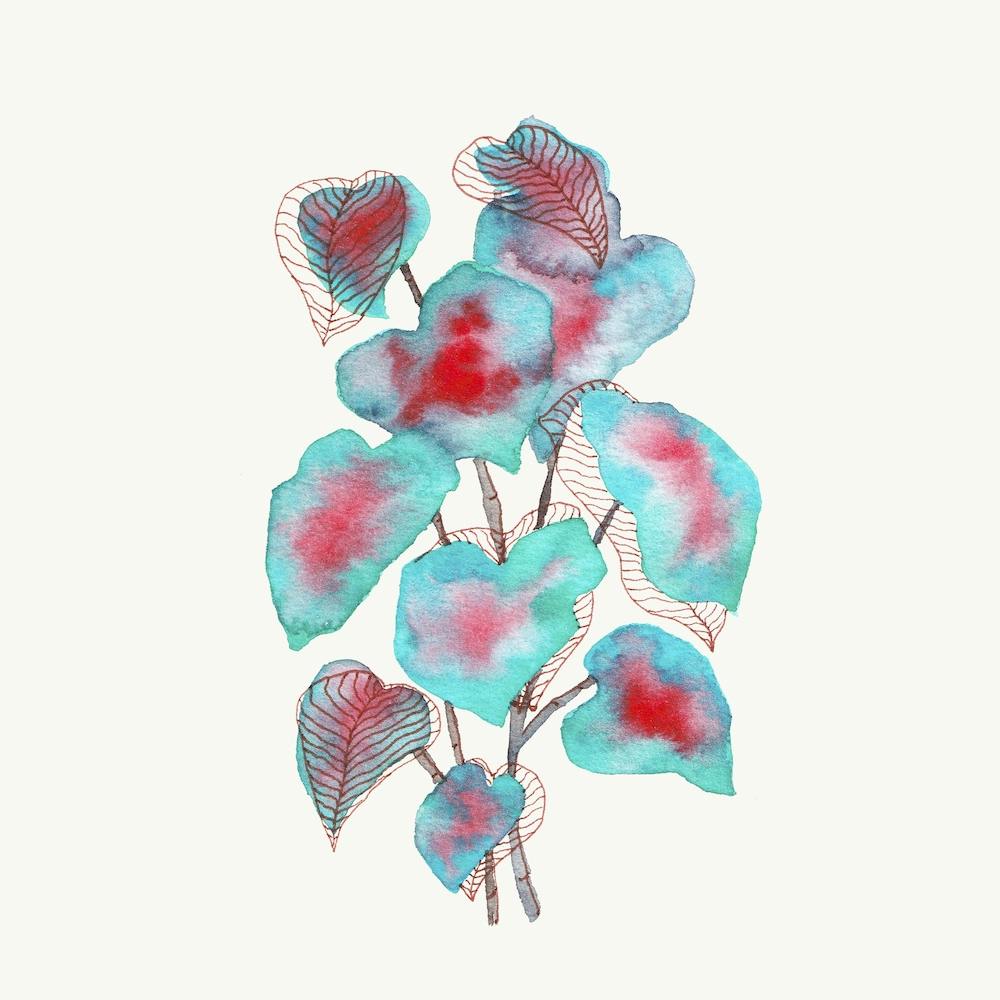 Turquoise Pink Watercolor Plant Square