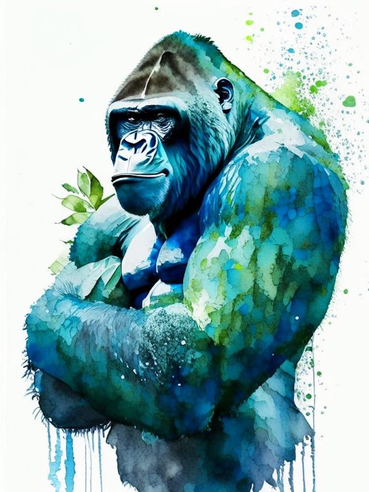 Gorilla Holding Arms Up Gorillas Mosaic Watercolour 2