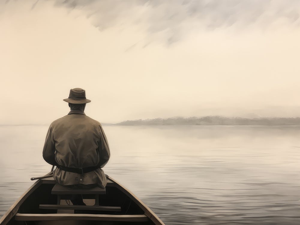 Fisherman On Boat Vintage