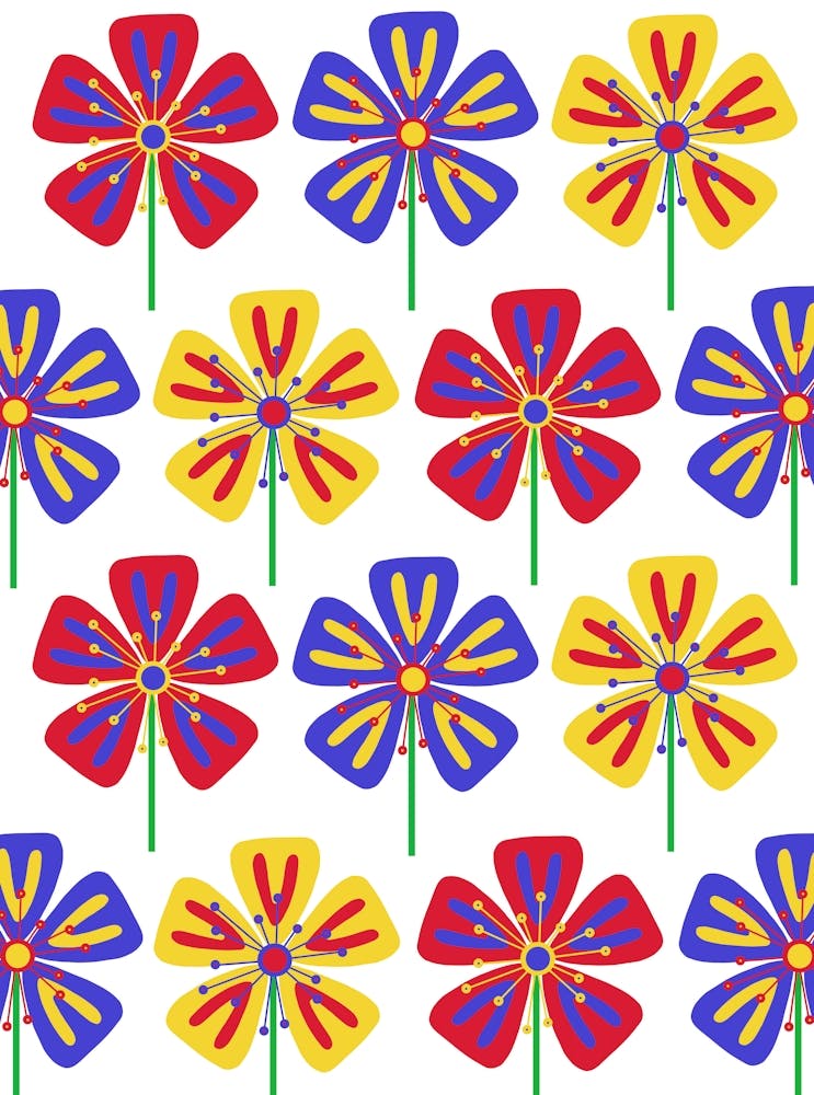 Red Blue Yellow Pattern Flowers