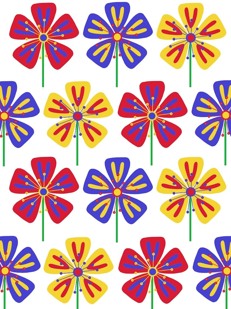 Red Blue Yellow Pattern Flowers
