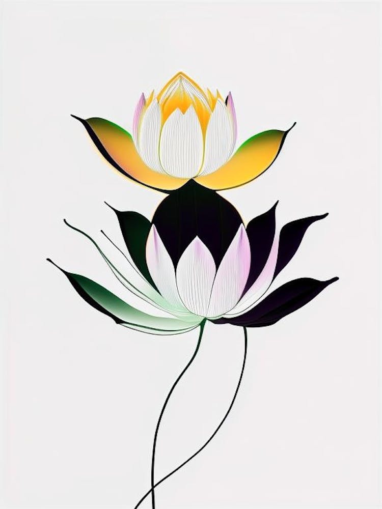 Double Lotus Abstract Line Drawing 2