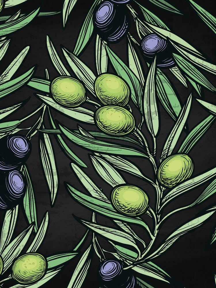 Olives On A Black Background - olives poster, kitchen wall art