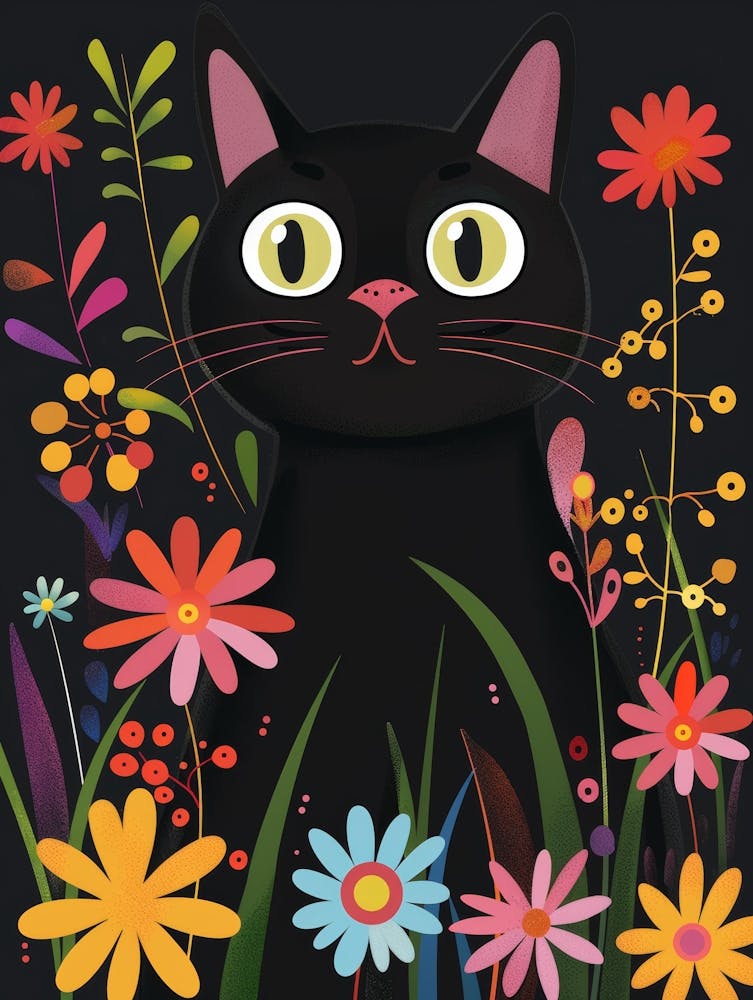 Black Cat In Flowers 5