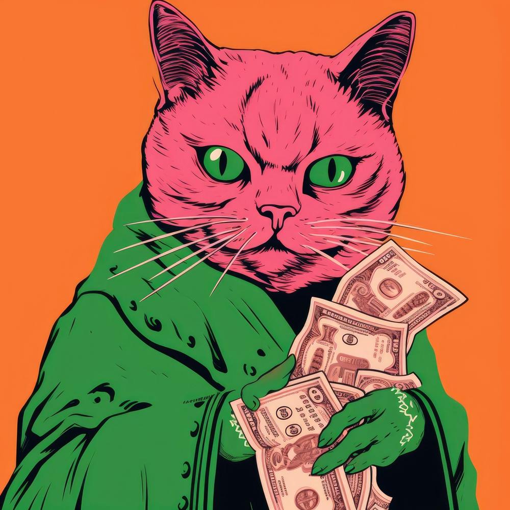 Pink Cat With Money