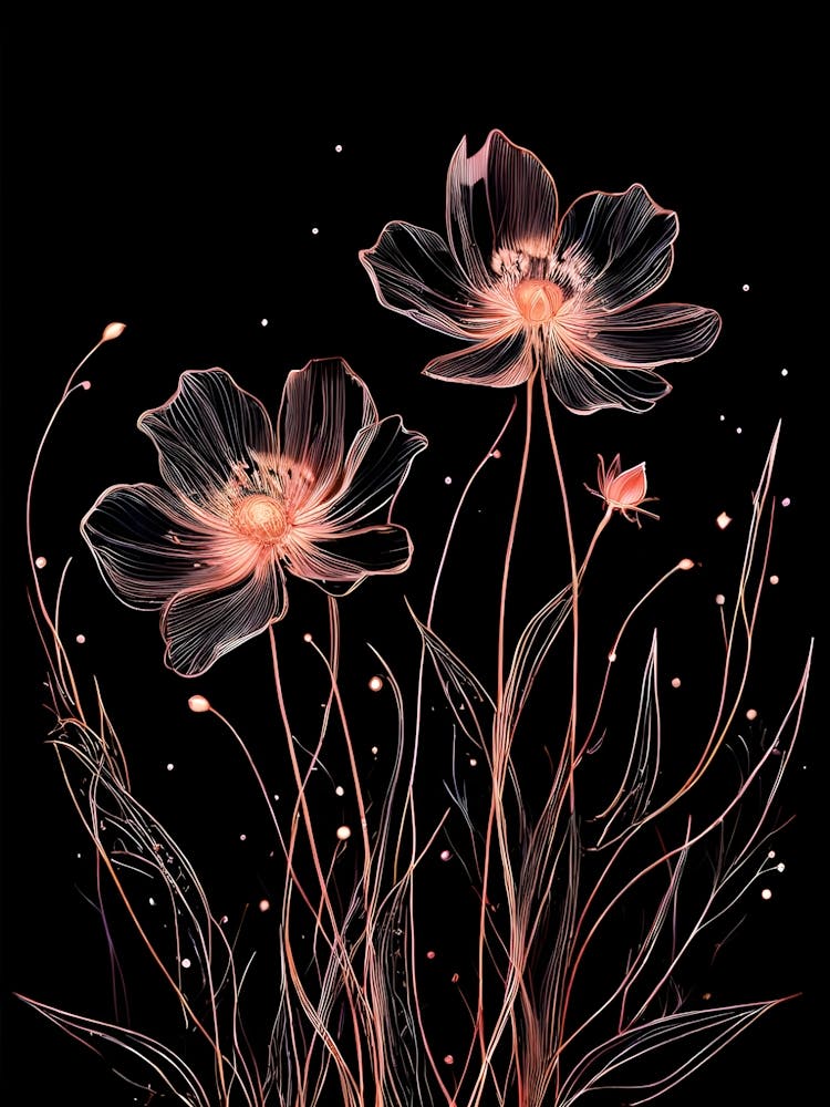 Pink Flowers On A Black Background
