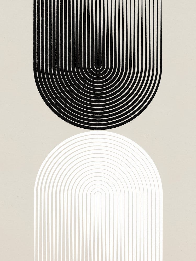 Mid-century geometric shapes in black and white